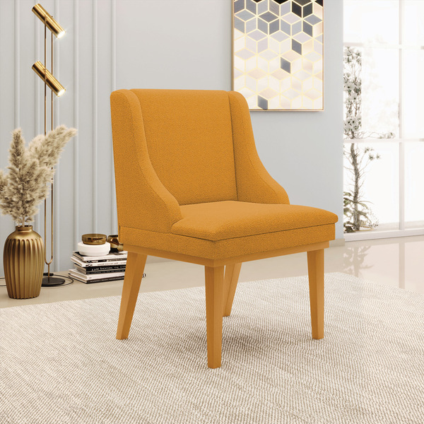 Cadeira Sala De Jantar Base Madeira Castanho Liz Bouclê Mosta