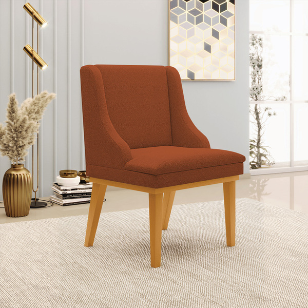 Cadeira Sala De Jantar Base Madeira Castanho Liz Bouclê Terra