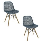 Cadeira Sala De Jantar Base Madeira Kit 2 Eloisa Verde Petról