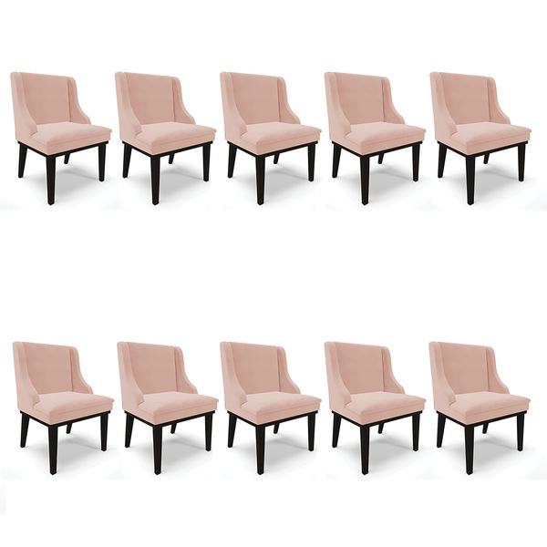 Cadeira Sala De Jantar Base Madeira Preto Kit 10 Sofia Veludo