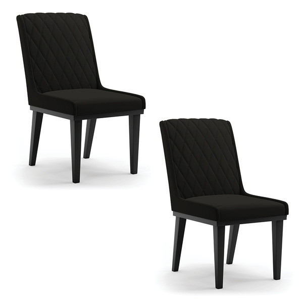 Cadeira Sala De Jantar Base Madeira Preto Kit 2 Sofia Suede D