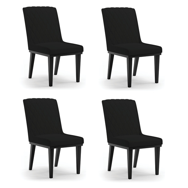 Cadeira Sala De Jantar Base Madeira Preto Kit 4 Sofia Linho P