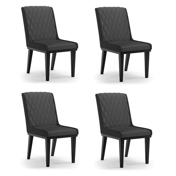 Cadeira Sala De Jantar Base Madeira Preto Kit 4 Sofia Sintéti