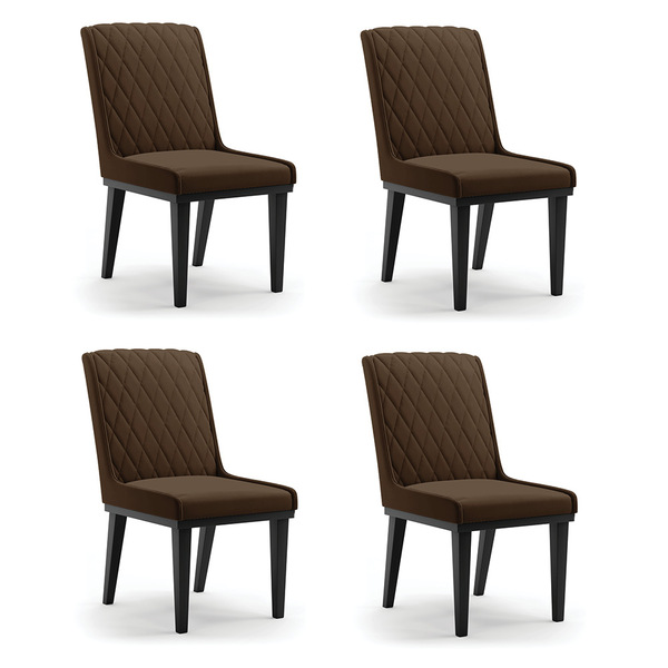 Cadeira Sala De Jantar Base Madeira Preto Kit 4 Sofia Suede D