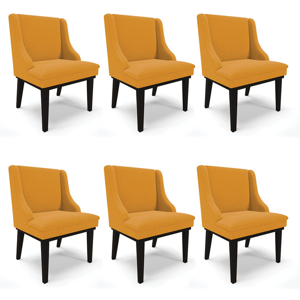 Cadeira Sala De Jantar Base Madeira Preto Kit 6 Liz Bouclê Mo