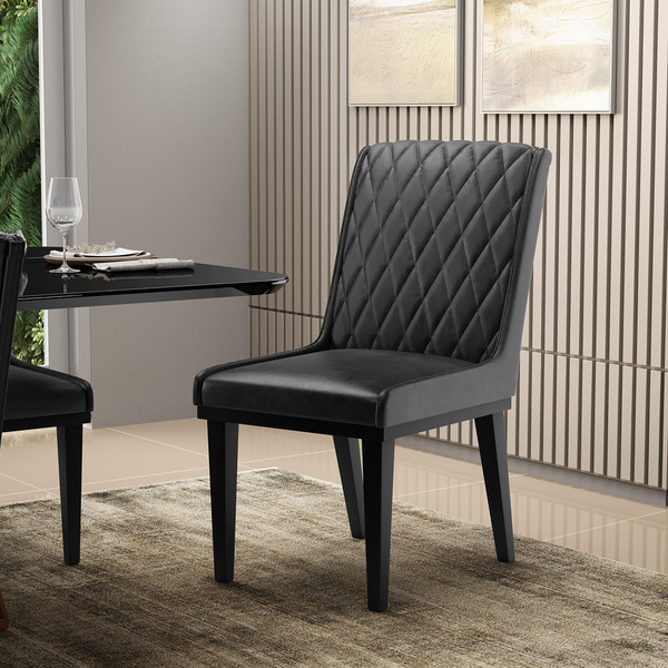 Cadeira Sala De Jantar Base Madeira Preto Sofia Sintético Pu