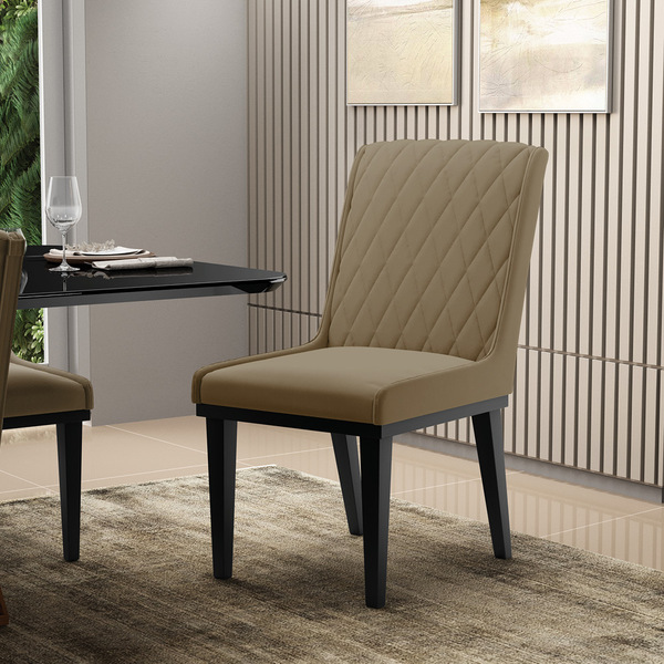 Cadeira Sala De Jantar Base Madeira Preto Sofia Suede Marrom