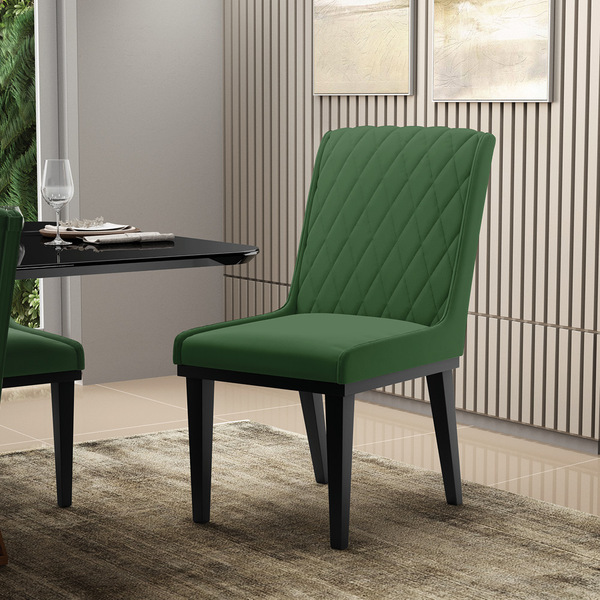 Cadeira Sala De Jantar Base Madeira Preto Sofia Suede Verde D