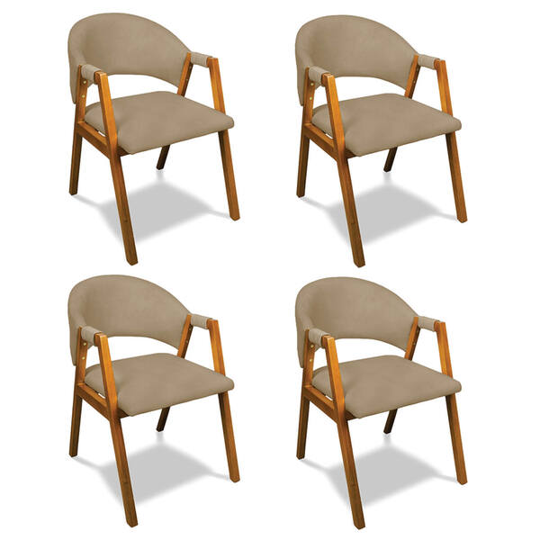 Cadeira Sala De Jantar Em Madeira Kit 4 Yara Suede Marrom Rat