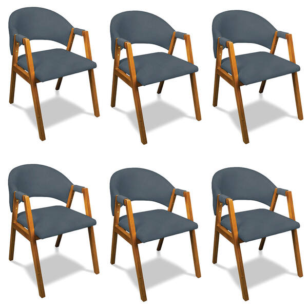 Cadeira Sala De Jantar Em Madeira Kit 6 Yara Suede Azul Marin