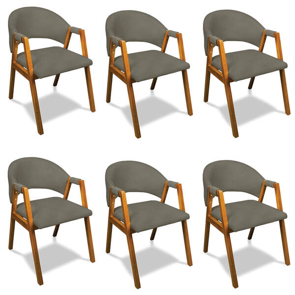 Cadeira Sala De Jantar Em Madeira Kit 6 Yara Suede D03 - D'ro