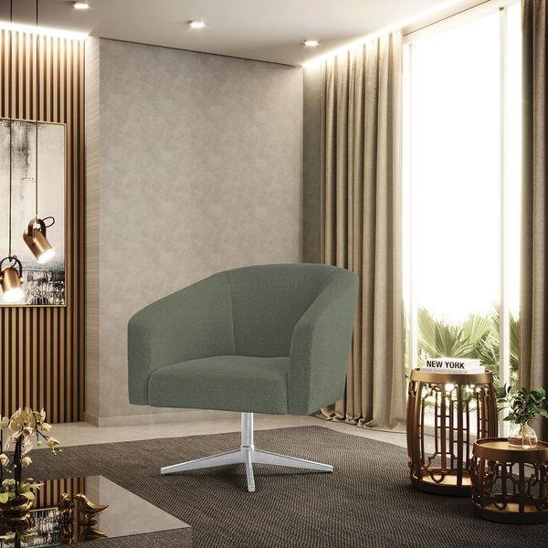 Cadeira Sala De Jantar Giratória Base Cromada Stella Bouclê D