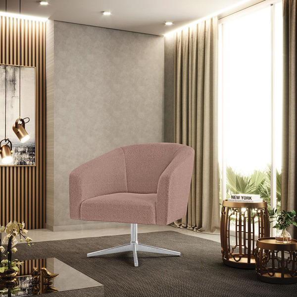 Cadeira Sala De Jantar Giratória Base Cromada Stella Bouclê D