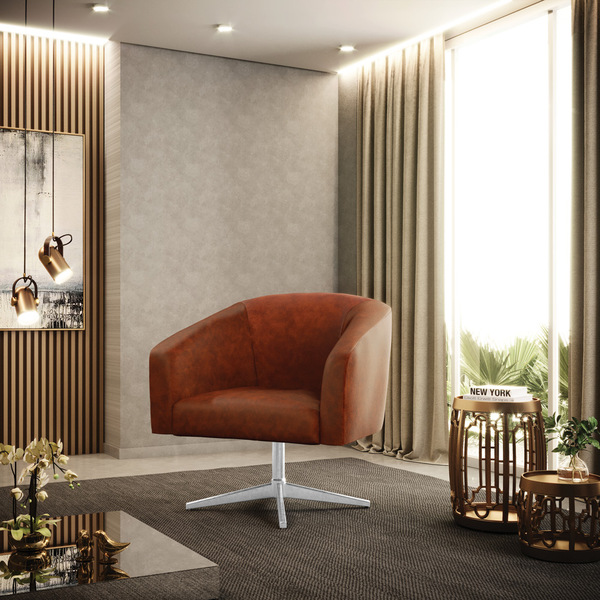 Cadeira Sala De Jantar Giratória Base Cromada Stella Sintétic