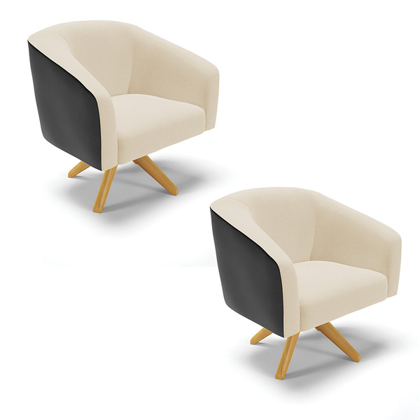 Cadeira Sala De Jantar Giratória Ma30 Kit 2 Stella Pto/linho