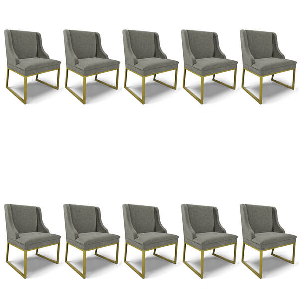 Cadeira Sala De Jantar Industrial Dourado Kit 10 Liz Linho D0