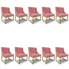 Cadeira Sala De Jantar Industrial Dourado Kit 10 Liz Suede D0