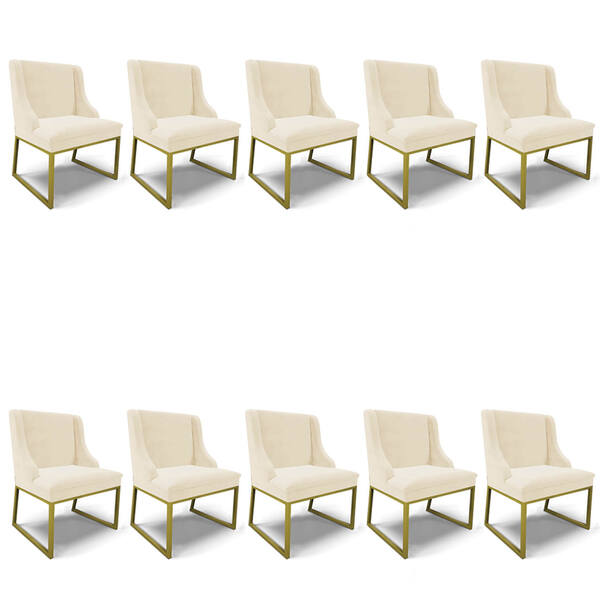 Cadeira Sala De Jantar Industrial Dourado Kit 10 Liz Veludo B