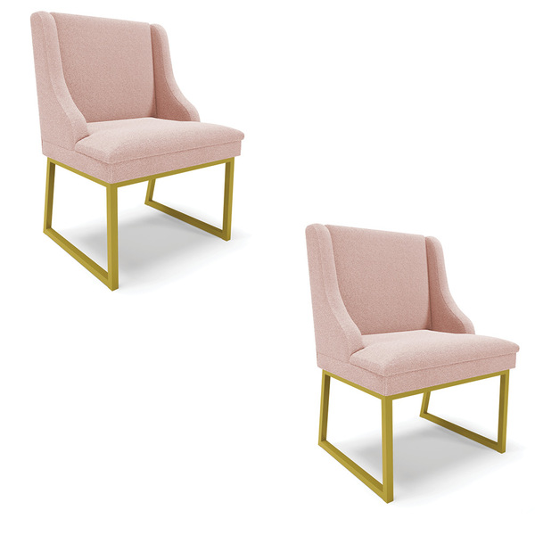 Cadeira Sala De Jantar Industrial Dourado Kit 2 Liz Bouclê Ro