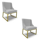 Cadeira Sala De Jantar Industrial Dourado Kit 2 Liz Linho D03