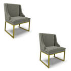 Cadeira Sala De Jantar Industrial Dourado Kit 2 Liz Linho Gra