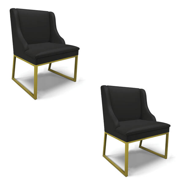 Cadeira Sala De Jantar Industrial Dourado Kit 2 Liz Sintético