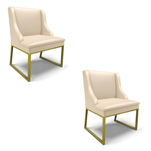 Cadeira Sala De Jantar Industrial Dourado Kit 2 Liz Sintético