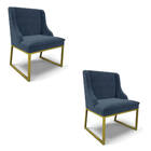 Cadeira Sala De Jantar Industrial Dourado Kit 2 Liz Suede Azu