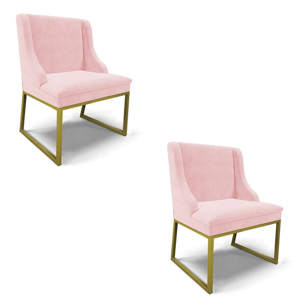Cadeira Sala De Jantar Industrial Dourado Kit 2 Liz Suede D03