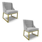 Cadeira Sala De Jantar Industrial Dourado Kit 2 Liz Suede D03
