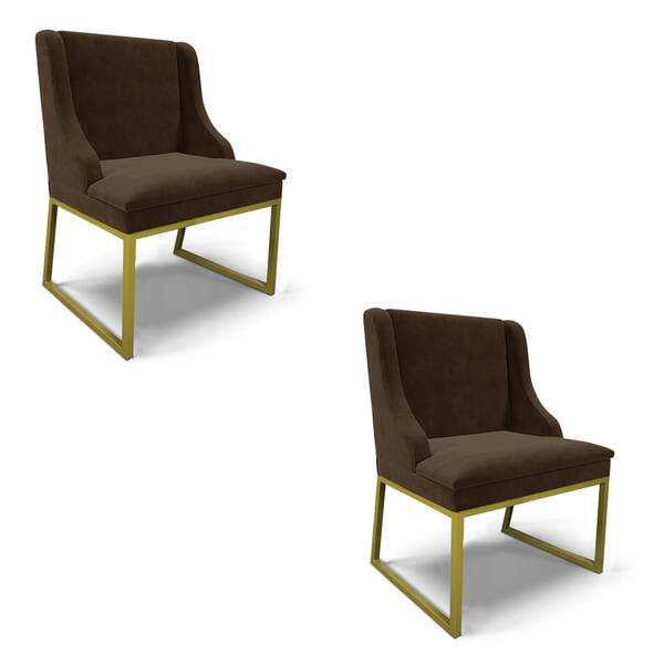 Cadeira Sala De Jantar Industrial Dourado Kit 2 Liz Suede D03