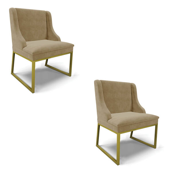 Cadeira Sala De Jantar Industrial Dourado Kit 2 Liz Suede D03