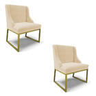 Cadeira Sala De Jantar Industrial Dourado Kit 2 Liz Suede D03