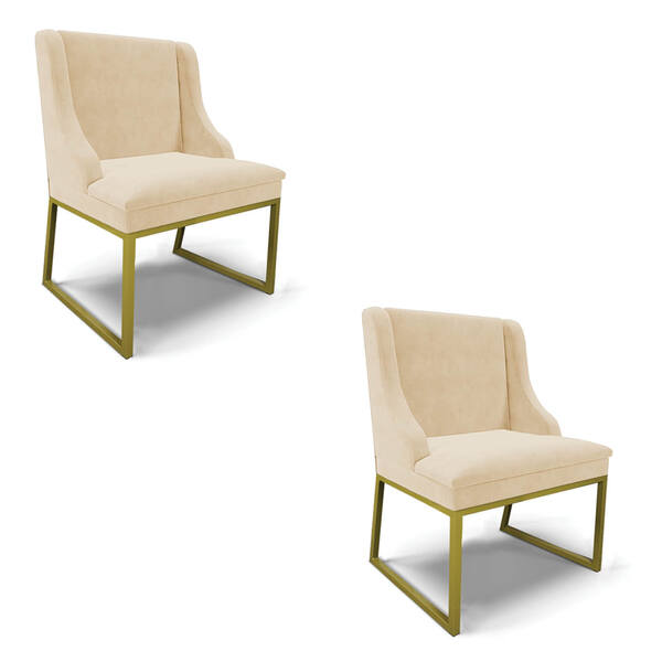 Cadeira Sala De Jantar Industrial Dourado Kit 2 Liz Suede D03