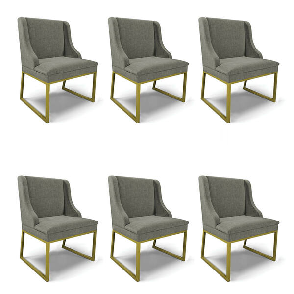 Cadeira Sala De Jantar Industrial Dourado Kit 6 Liz Linho Gra