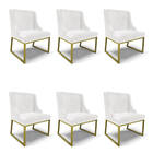 Cadeira Sala De Jantar Industrial Dourado Kit 6 Liz Sint Pu B