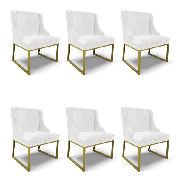 Cadeira Sala De Jantar Industrial Dourado Kit 6 Liz Sint Pu B