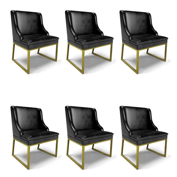 Cadeira Sala De Jantar Industrial Dourado Kit 6 Liz Sint Pu P
