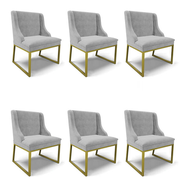 Cadeira Sala De Jantar Industrial Dourado Kit 6 Liz Suede Cin