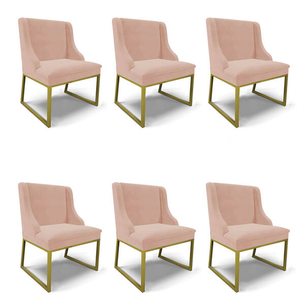 Cadeira Sala De Jantar Industrial Dourado Kit 6 Liz Veludo Ro