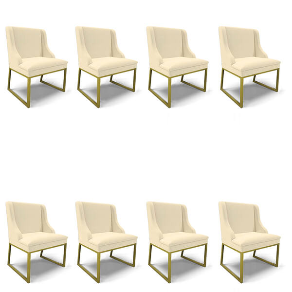 Cadeira Sala De Jantar Industrial Dourado Kit 8 Liz Linho D03