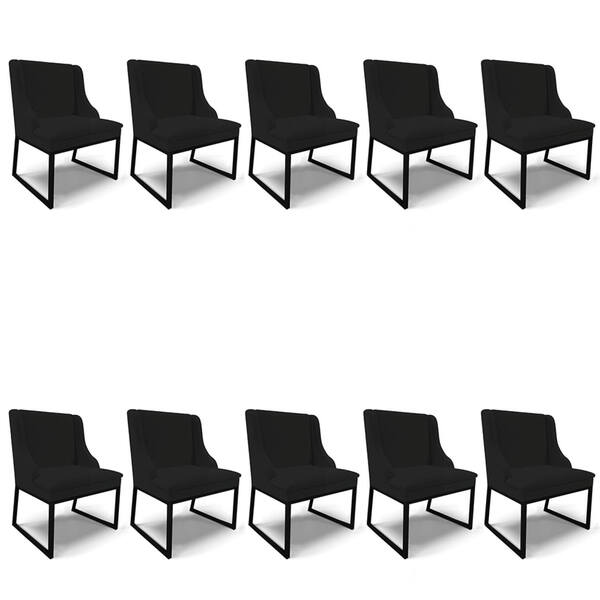 Cadeira Sala De Jantar Industrial Preto Kit 10 Liz Linho D03