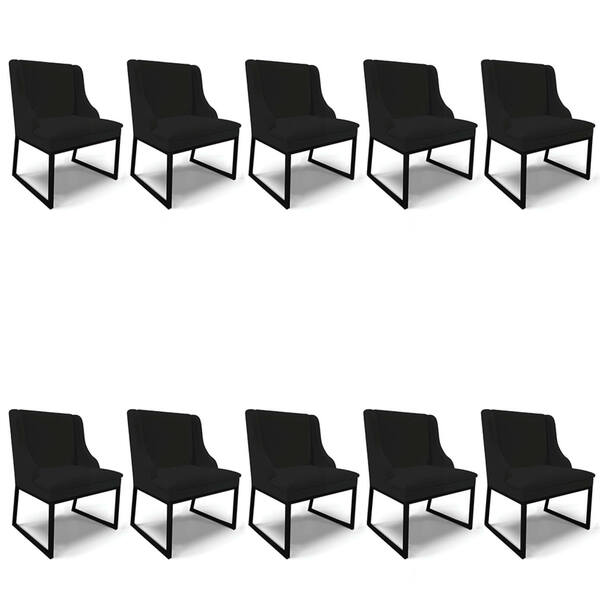 Cadeira Sala De Jantar Industrial Preto Kit 10 Liz Linho Pret