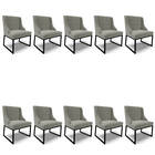 Cadeira Sala De Jantar Industrial Preto Kit 10 Liz Suede D03