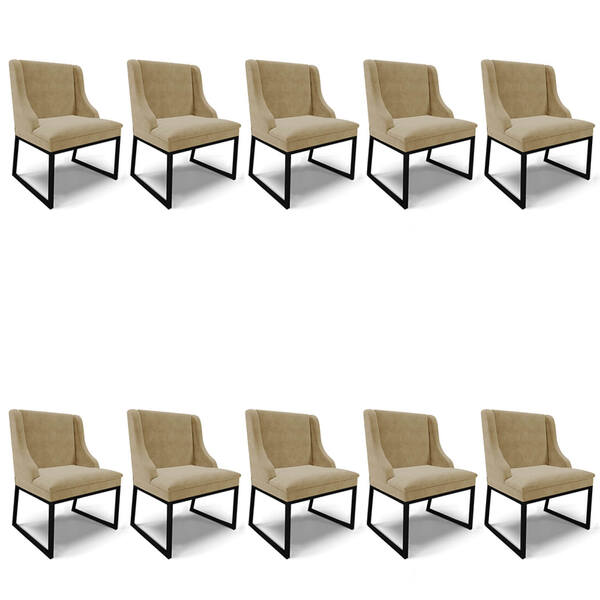 Cadeira Sala De Jantar Industrial Preto Kit 10 Liz Suede D03