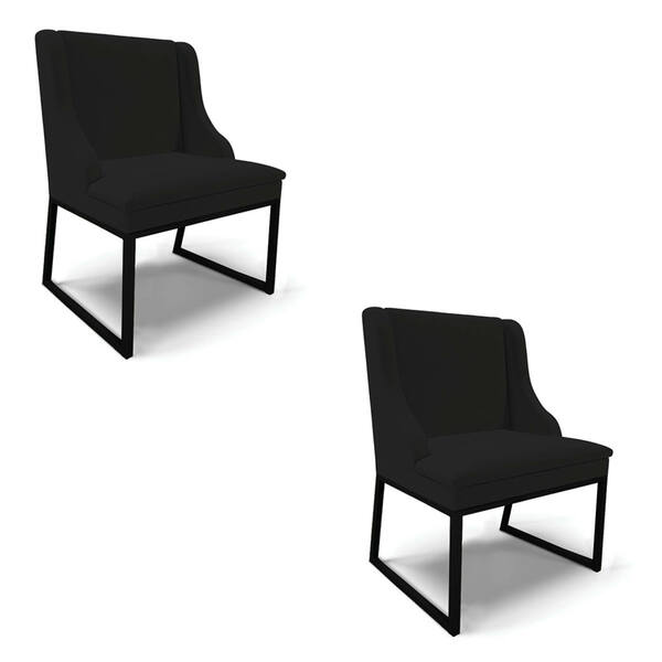 Cadeira Sala De Jantar Industrial Preto Kit 2 Liz Linho Preto