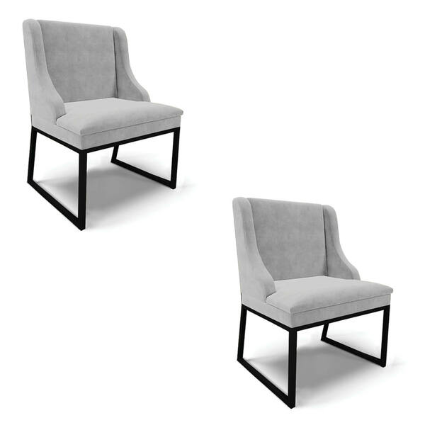Cadeira Sala De Jantar Industrial Preto Kit 2 Liz Suede Cinza