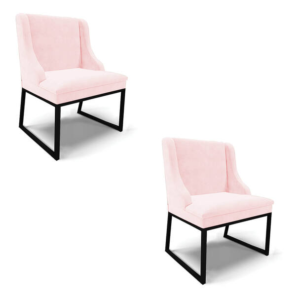 Cadeira Sala De Jantar Industrial Preto Kit 2 Liz Suede Rosa