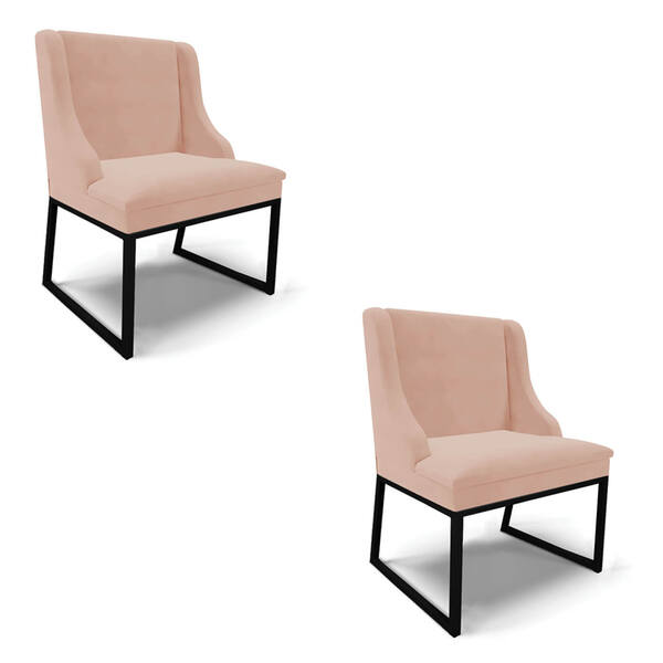 Cadeira Sala De Jantar Industrial Preto Kit 2 Liz Veludo Rosê