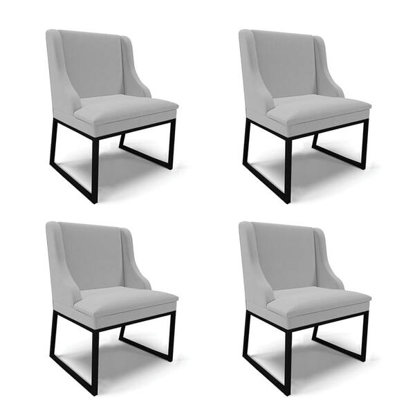 Cadeira Sala De Jantar Industrial Preto Kit 4 Liz Linho D03 -